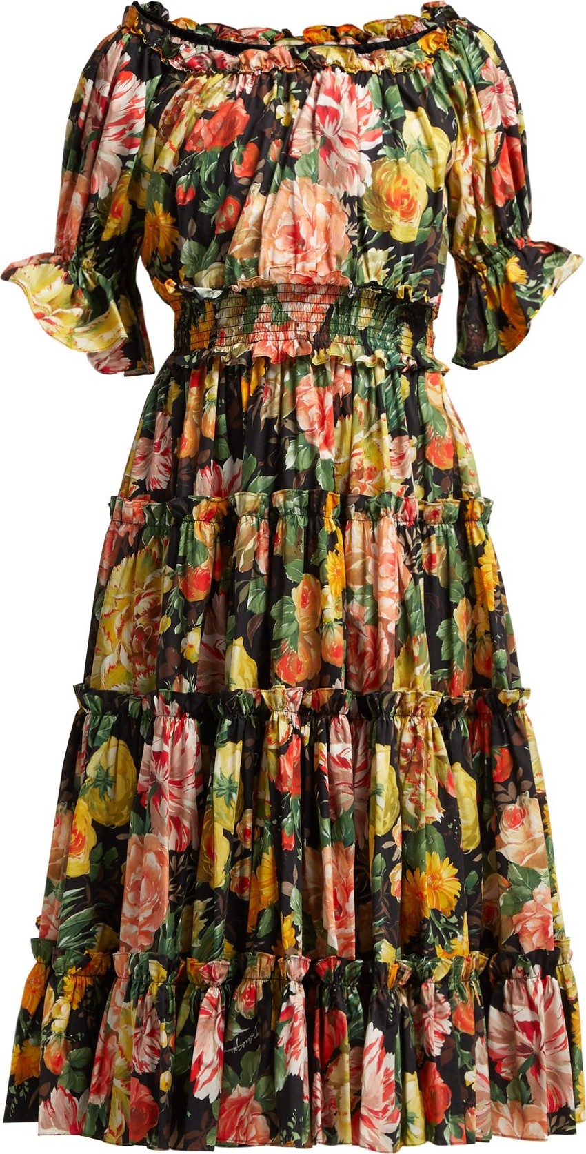 Dolce & Gabbana Peony-print cotton-poplin midi dress