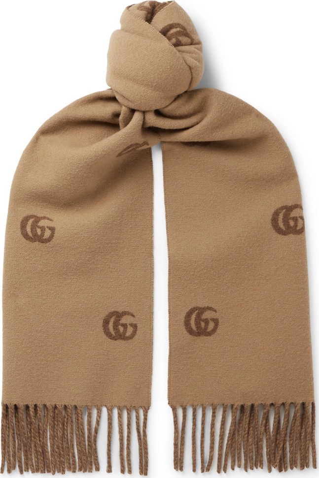 Gucci Fringed Logo-Print Wool Scarf