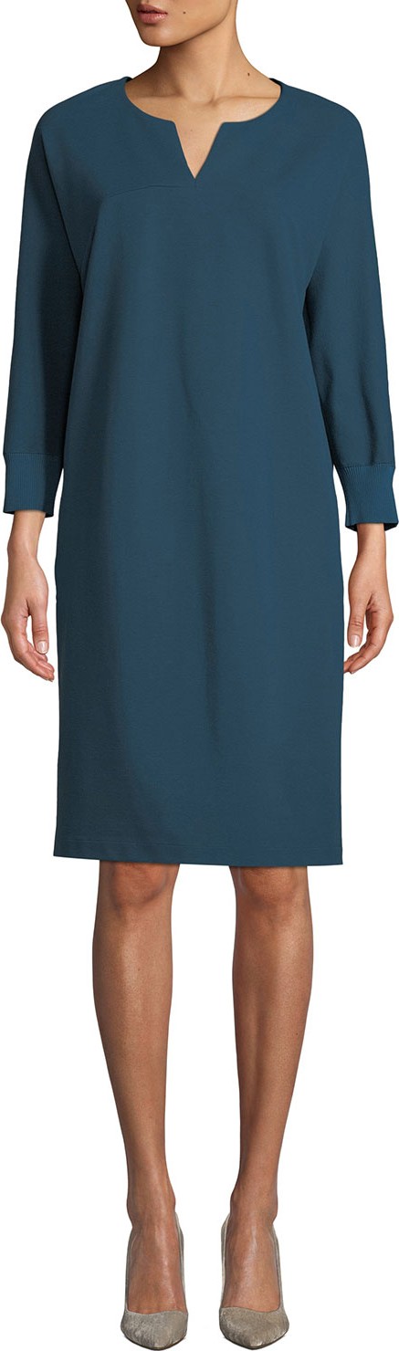 Lafayette 148 New York Thoren Shift Dress with Knit Trim