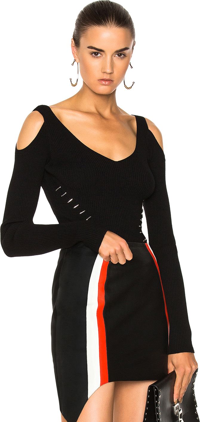 Mugler Viscose Rib Open Shoulder Sweater