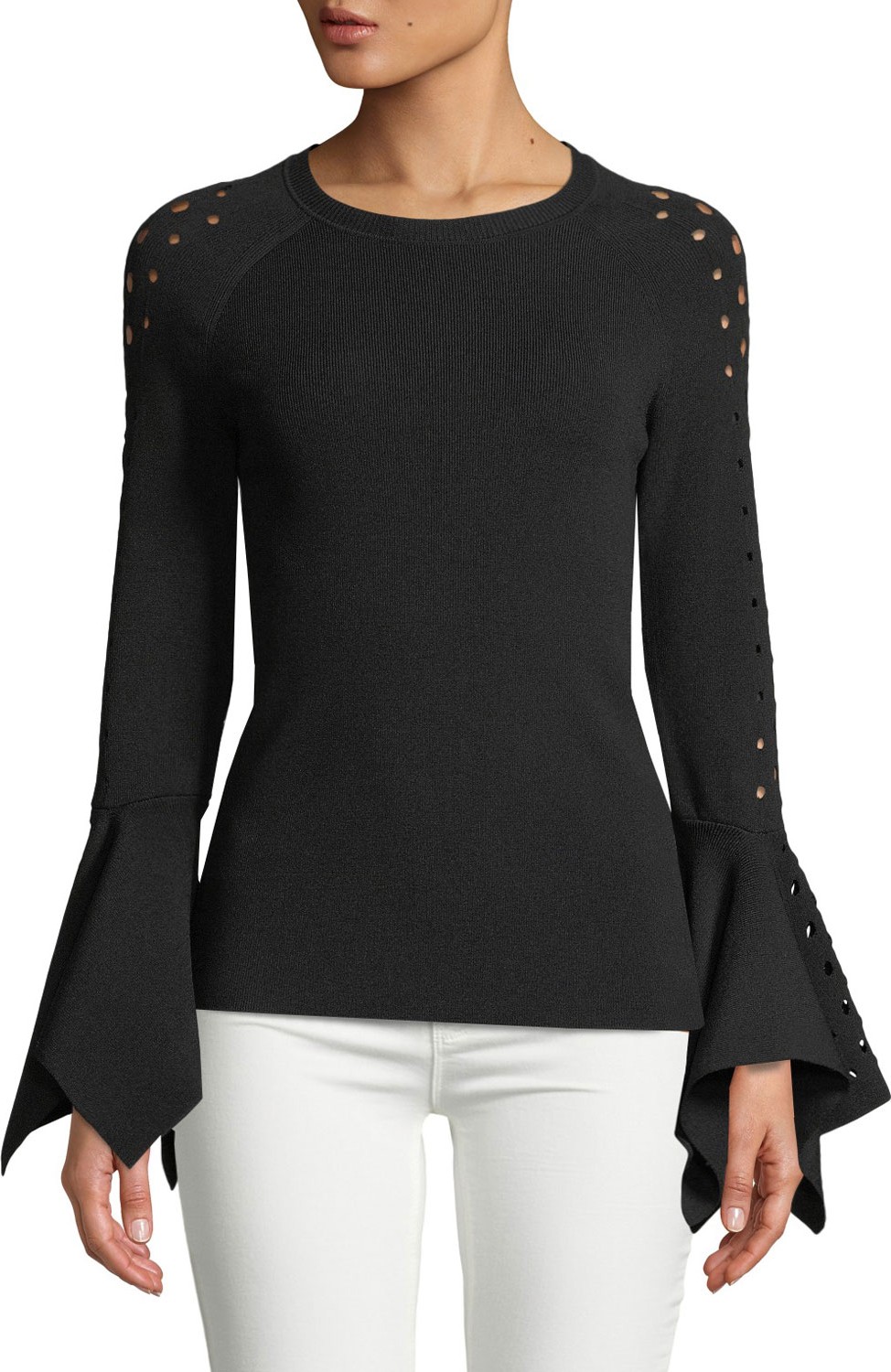Elie Tahari Naaz Perforated-Sleeve Sweater