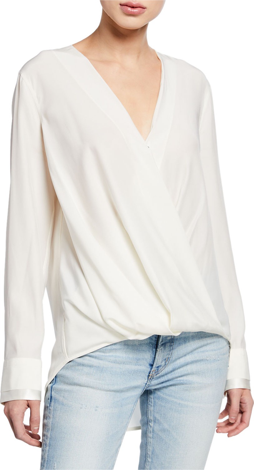 Rag & Bone Victor Draped Surplice Long-Sleeve Blouse