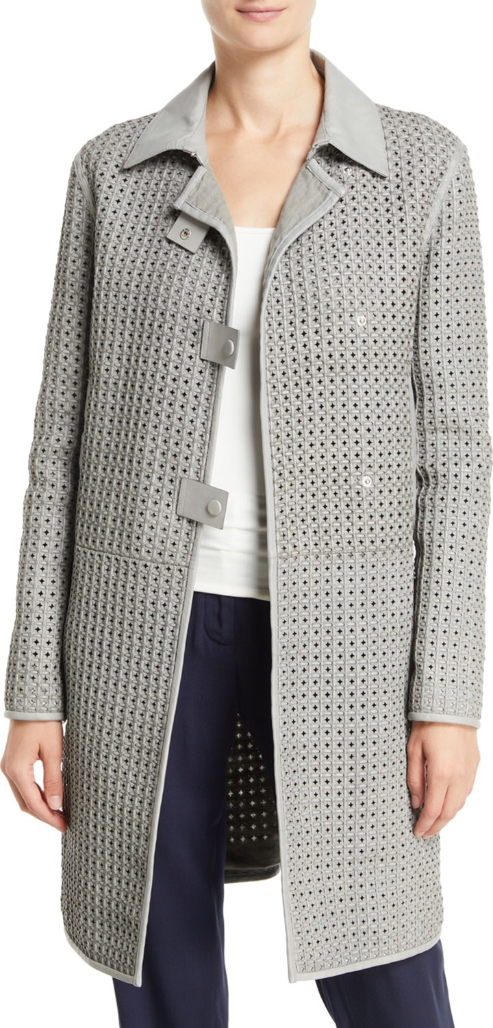 Emporio Armani Pietra Waffle-Weave Leather Topper Jacket