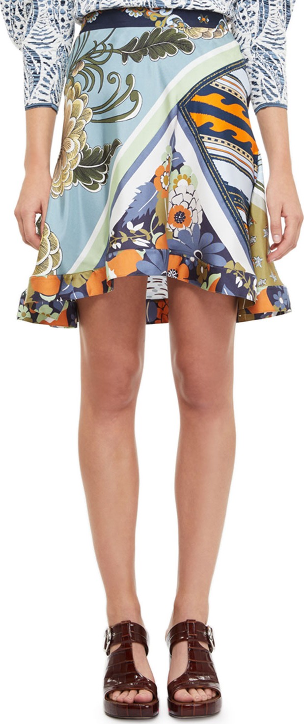 Chloe Silk Caravan Print A-Line Skirt
