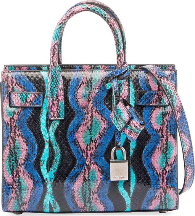 Saint Laurent Sac de Jour Nano Curvy Stripe Snakeskin Tote Bag