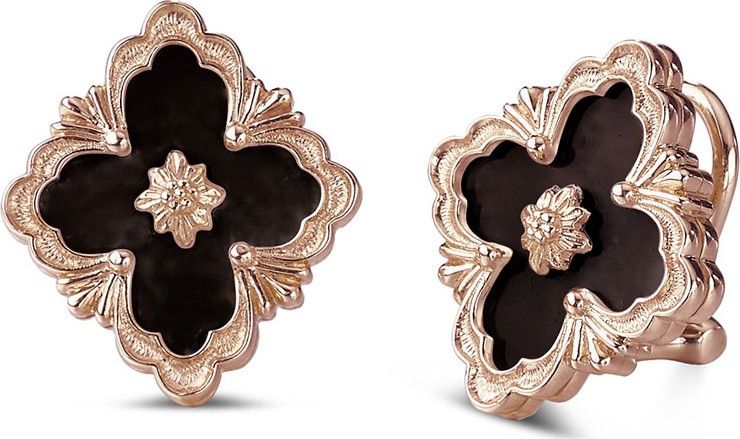 Buccellati Opera 18k Rose Gold Button Earrings in Onyx
