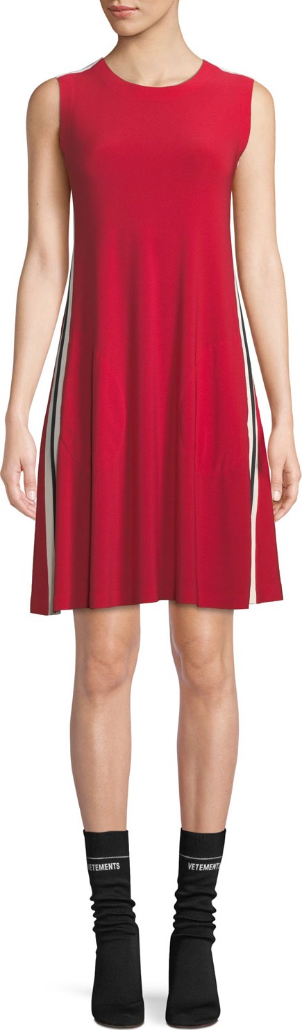 Norma Kamali Side-Stripe Crewneck Jersey Swing Dress