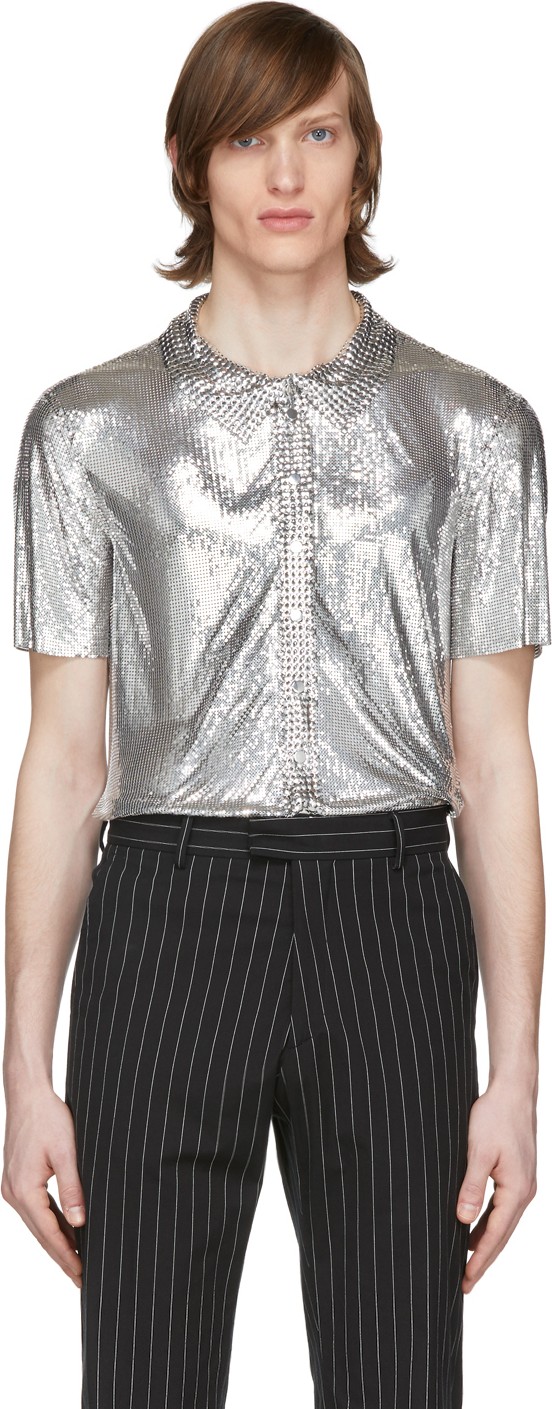 Paco Rabanne Silver Mesh Polo Shirt