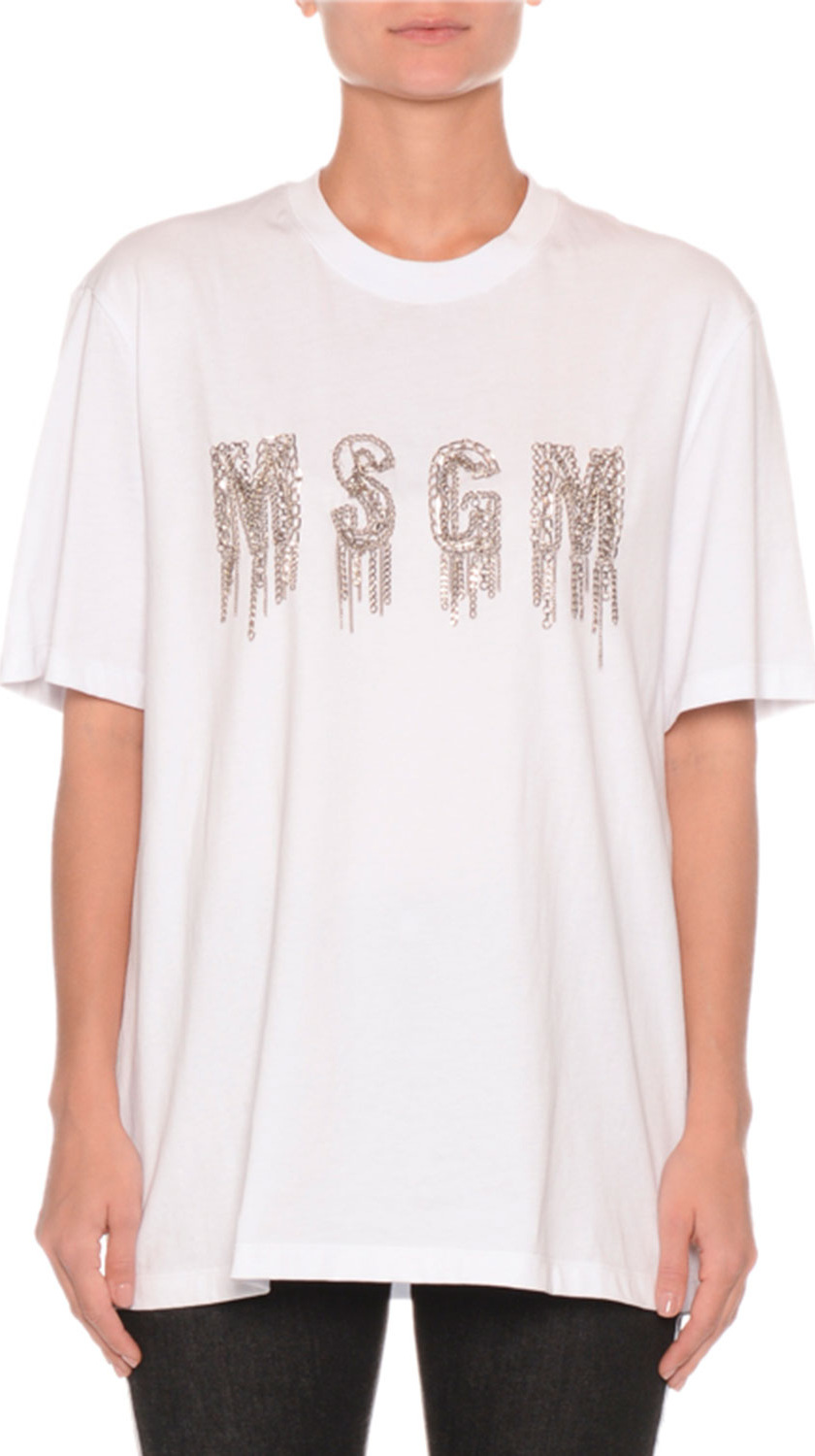 MSGM Logo Chains Cotton Crewneck Tee