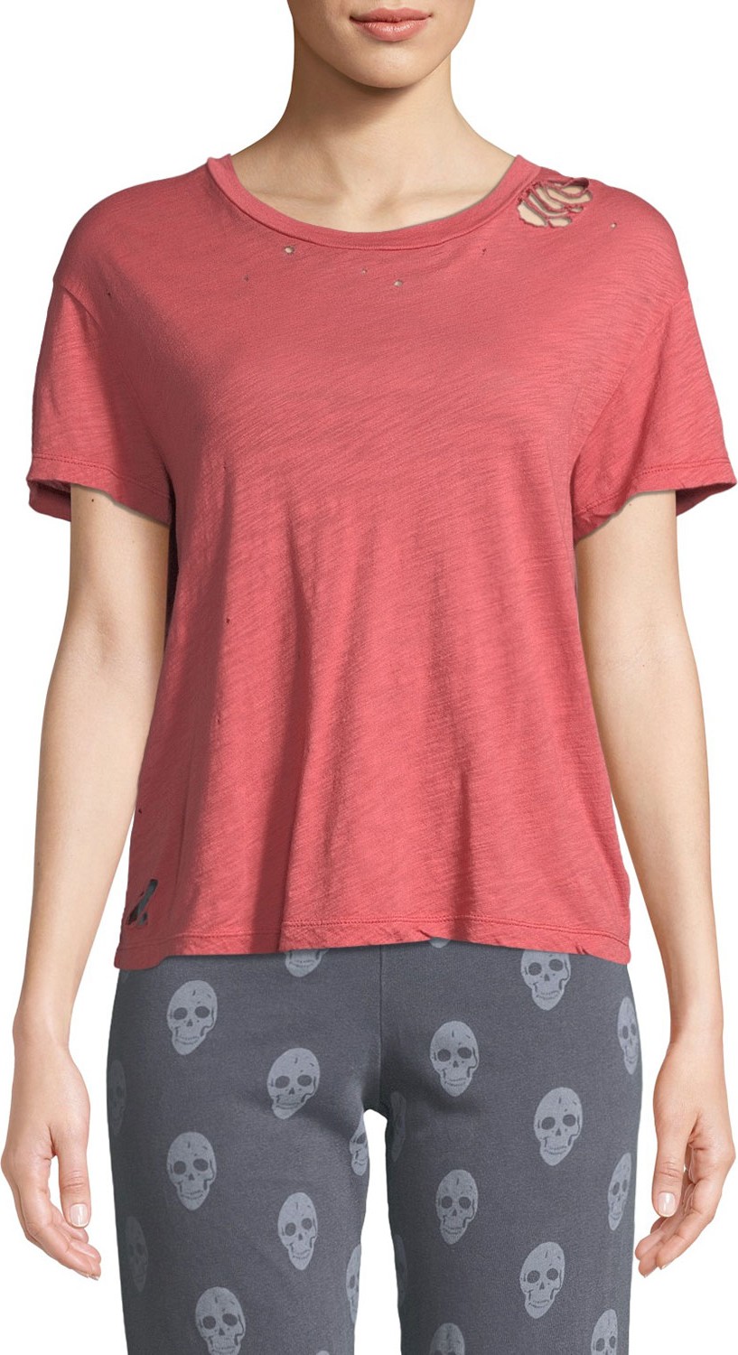 MONROW Vintage Crewneck Tee with Distressing