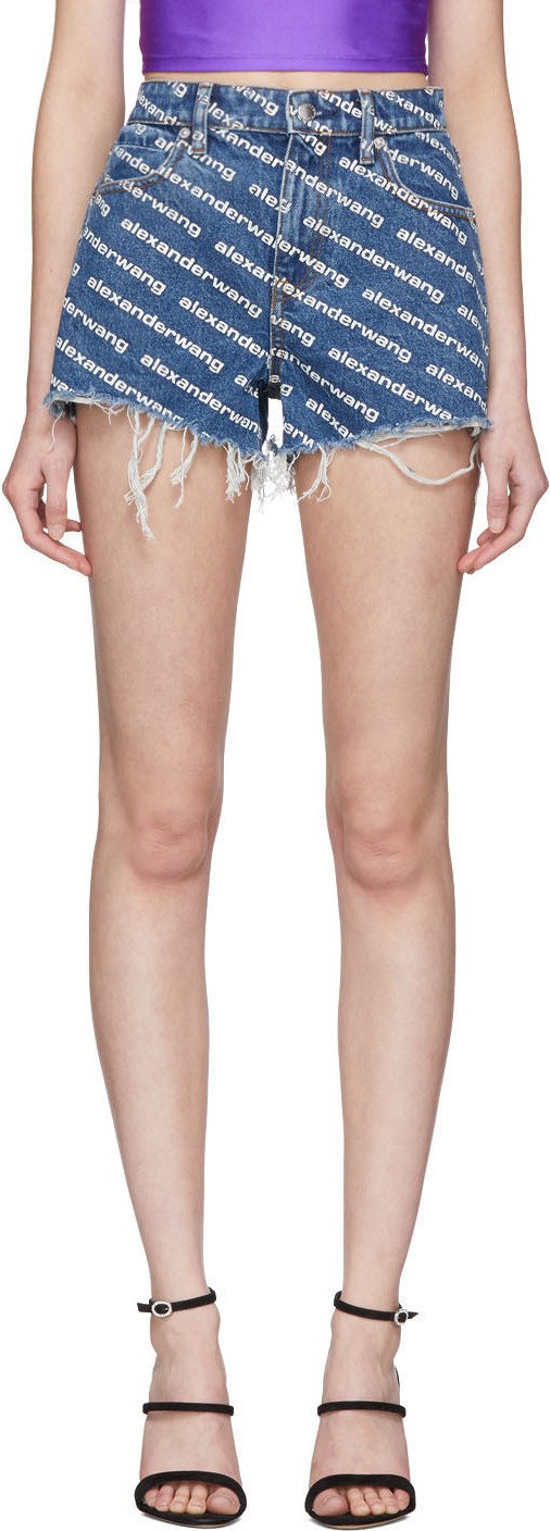 Alexander Wang Blue Denim Bite Logo Shorts
