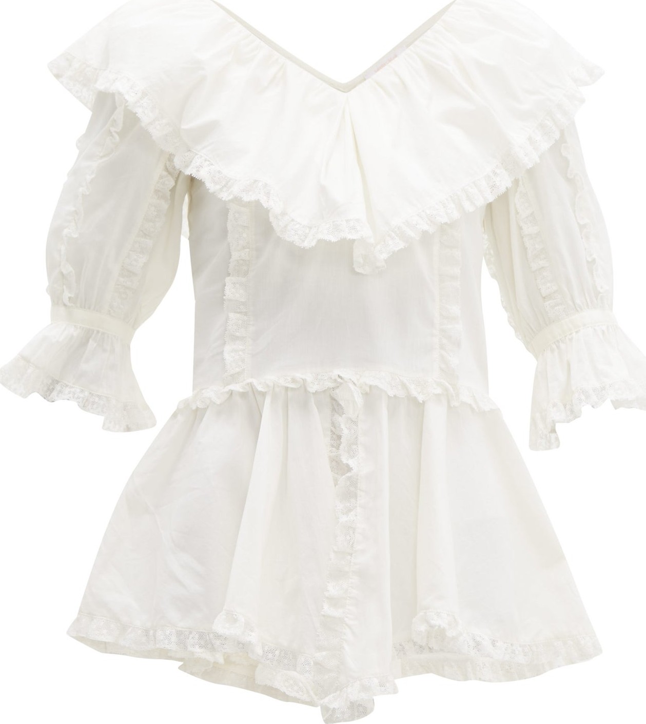 See By Chloé Tulle lace-trimmed cotton-poplin blouse