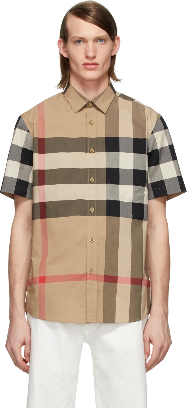 Burberry London England Beige Check Slim Shirt