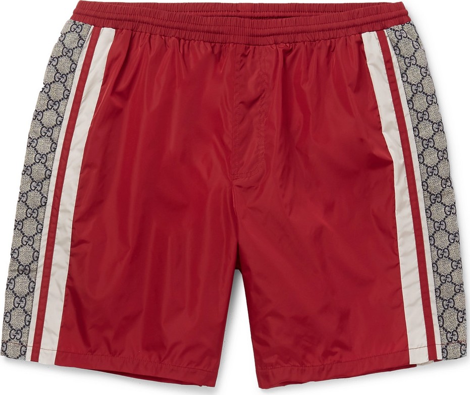 Gucci Wide-Leg Long-Length Striped Logo-Print Swim Shorts