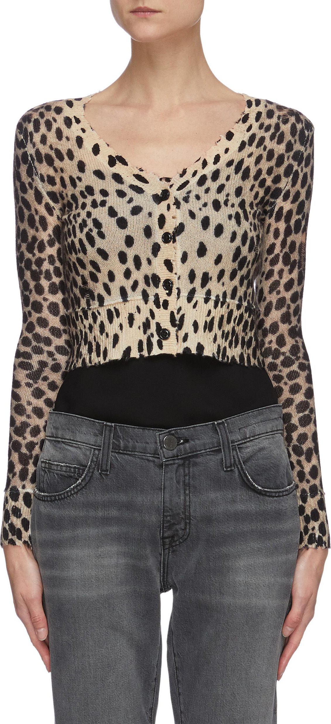 R13 Cheetah print crop cashmere cardigan