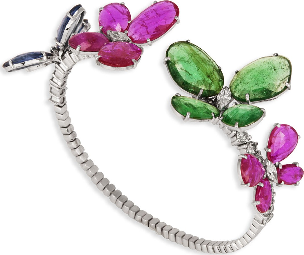 Staurino Fratelli Nature 18k White Gold Mixed Butterfly Bracelet