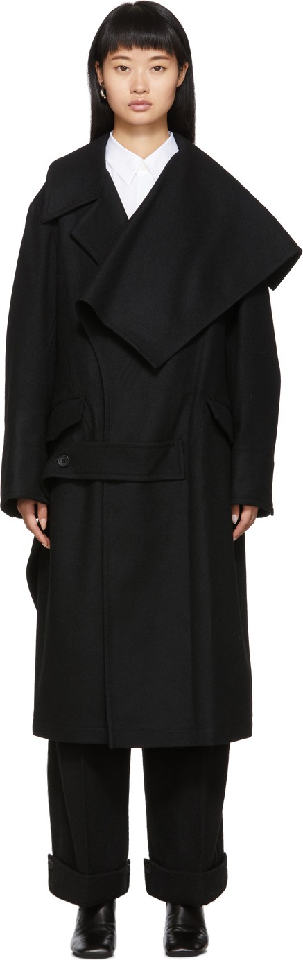 Yohji Yamamoto Black Left Collar Big Coat