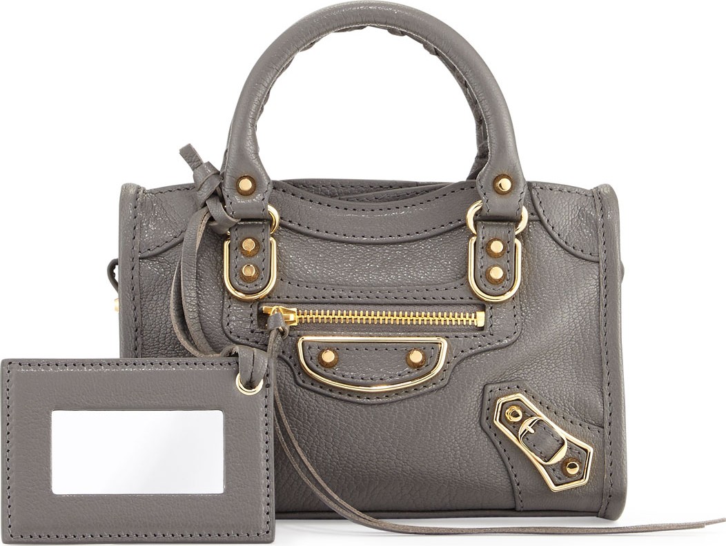 Balenciaga Classic Metallic Edge Nano City AJ Crossbody Bag, Dark Gray (Gris Acier)