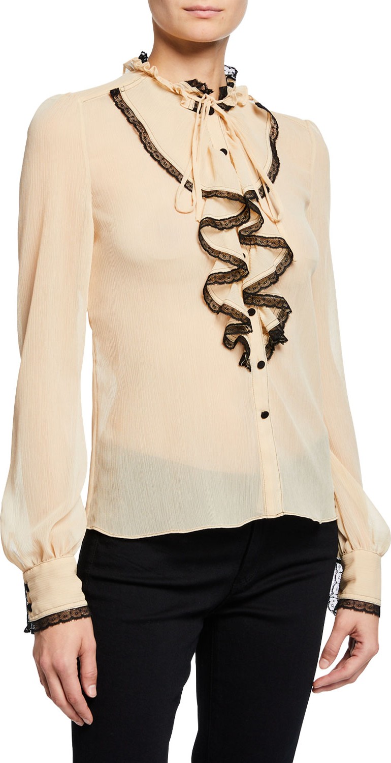 Alexis Ximena Lace Ruffle Button-Front Top