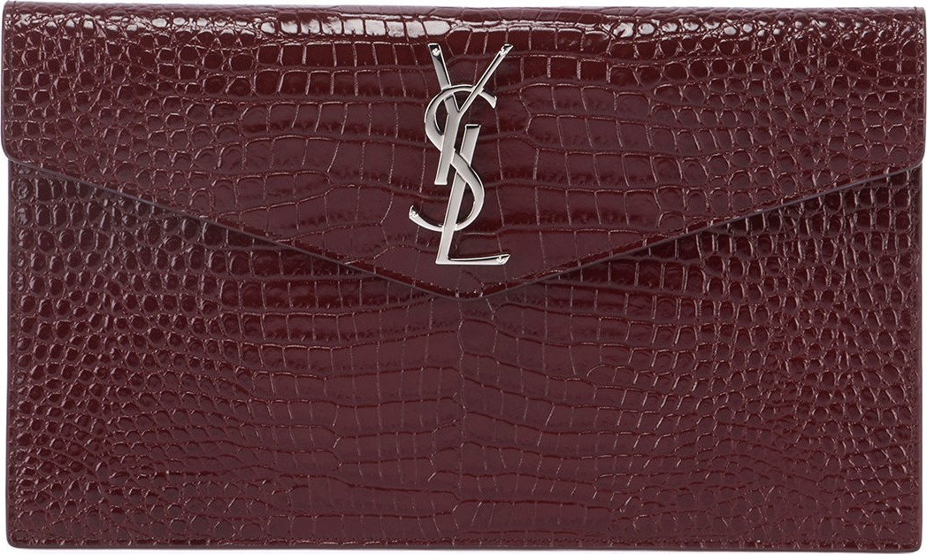 Saint Laurent Uptown Crocodile-Embossed Clutch Bag
