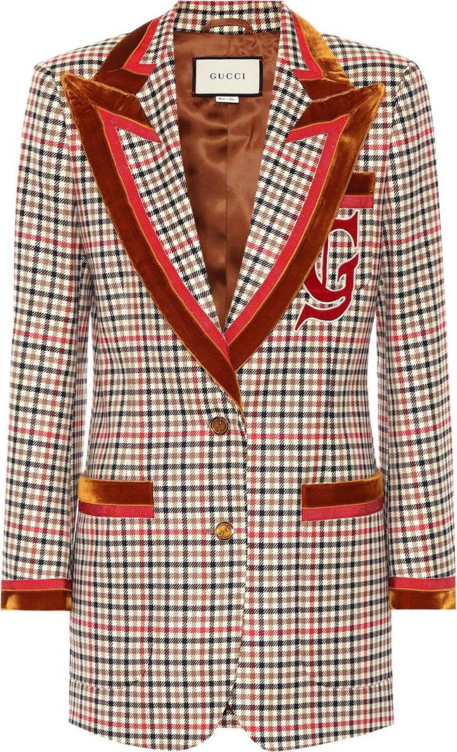Gucci Velvet-trimmed checked blazer