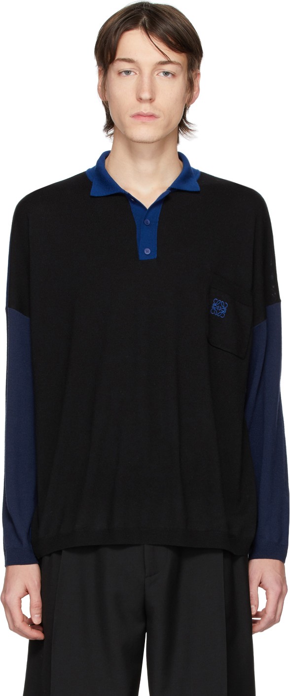 LOEWE Black & Blue Wool OV Polo Sweater