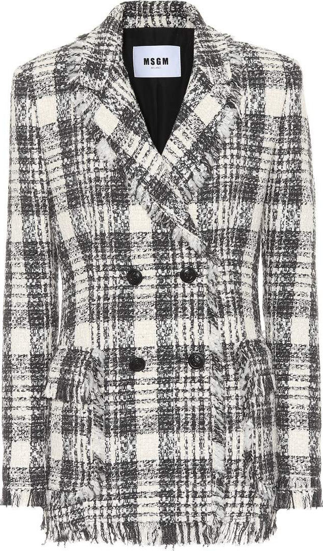 MSGM Plaid cotton-blend tweed blazer