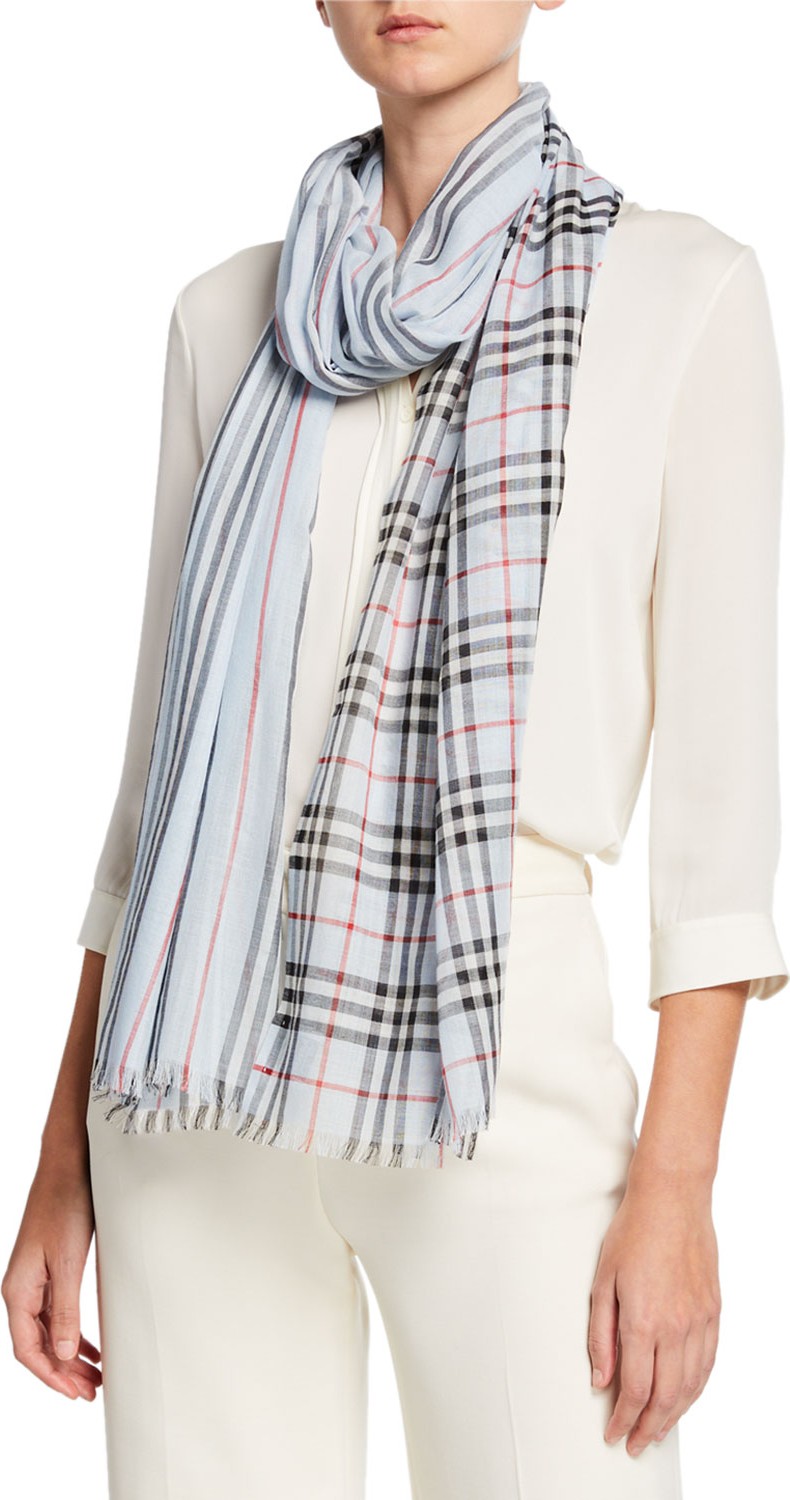 Burberry London England Icon Stripe & Vintage Check Gauze Scarf