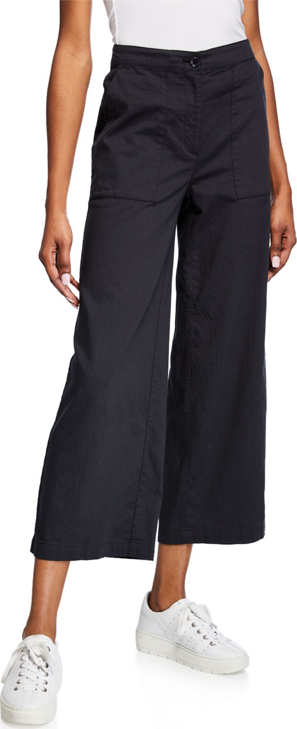 Eileen Fisher High-Waist Cotton Twill Flared-Leg Ankle Pants