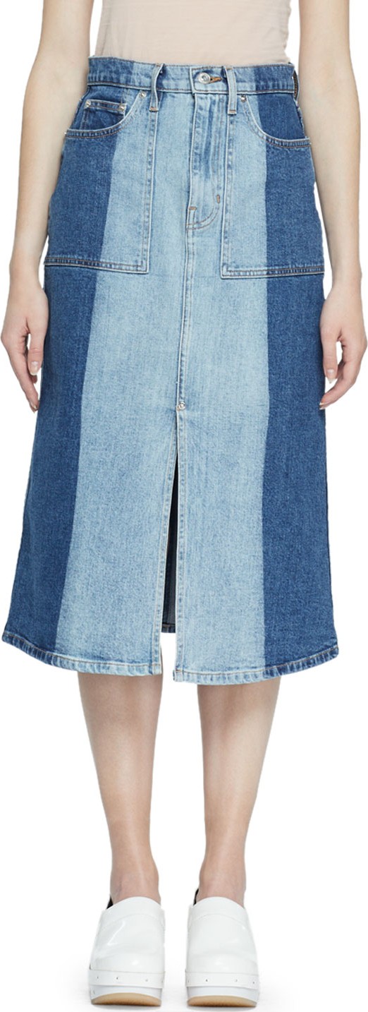 Proenza Schouler PSWL Two-Tone Denim Midi Skirt