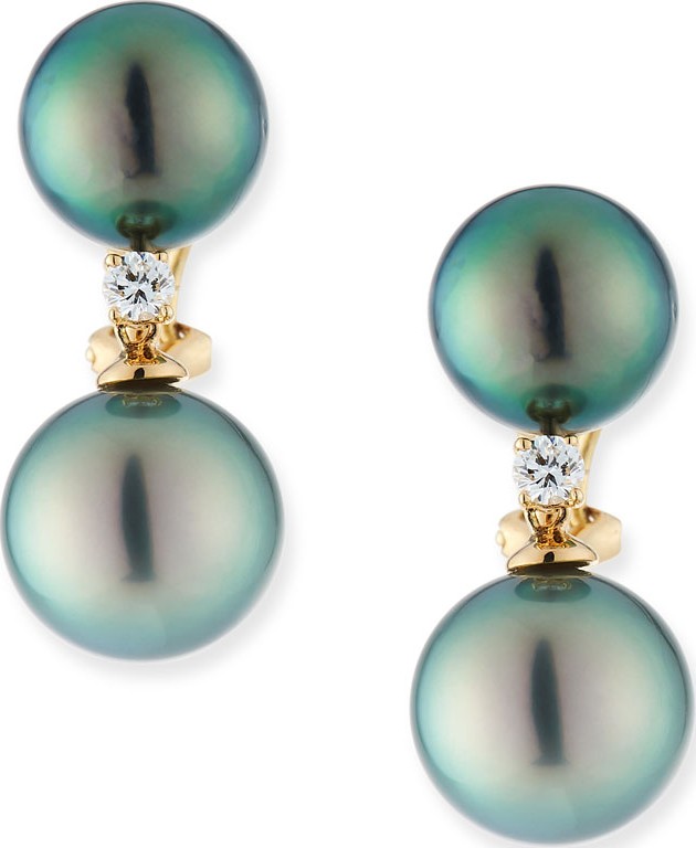 Belpearl 18k Double-Pearl Clip-On Earrings w/ Diamonds