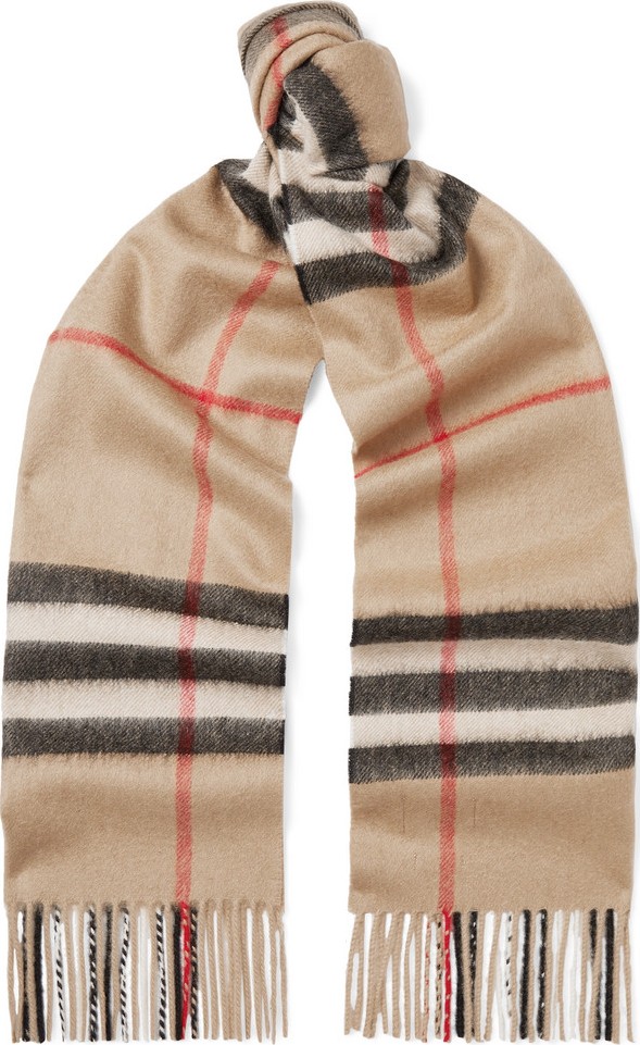 Burberry London England Fringed Checked Cashmere Scarf