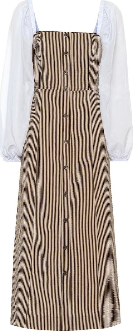 Ganni Striped cotton-blend midi dress