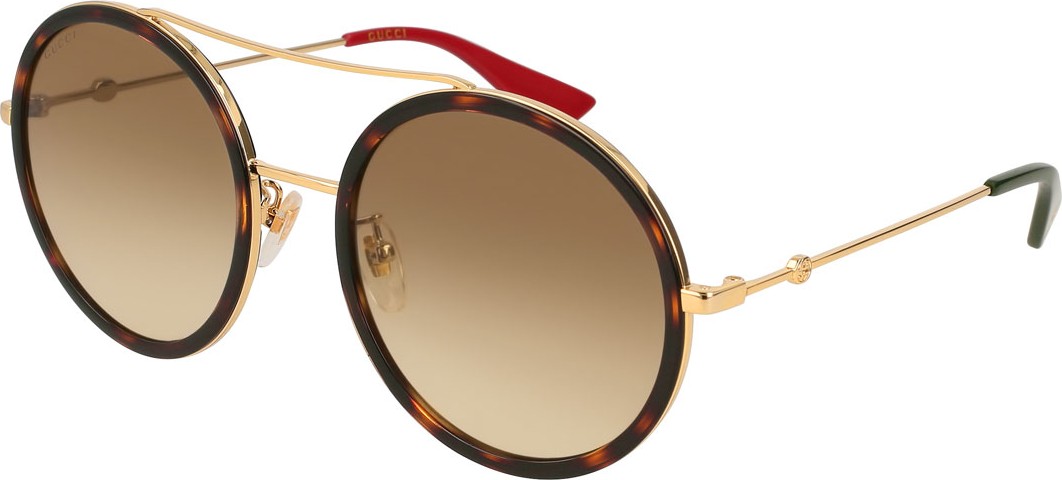 Gucci Glittered Round Metal Sunglasses, Gold/Blue