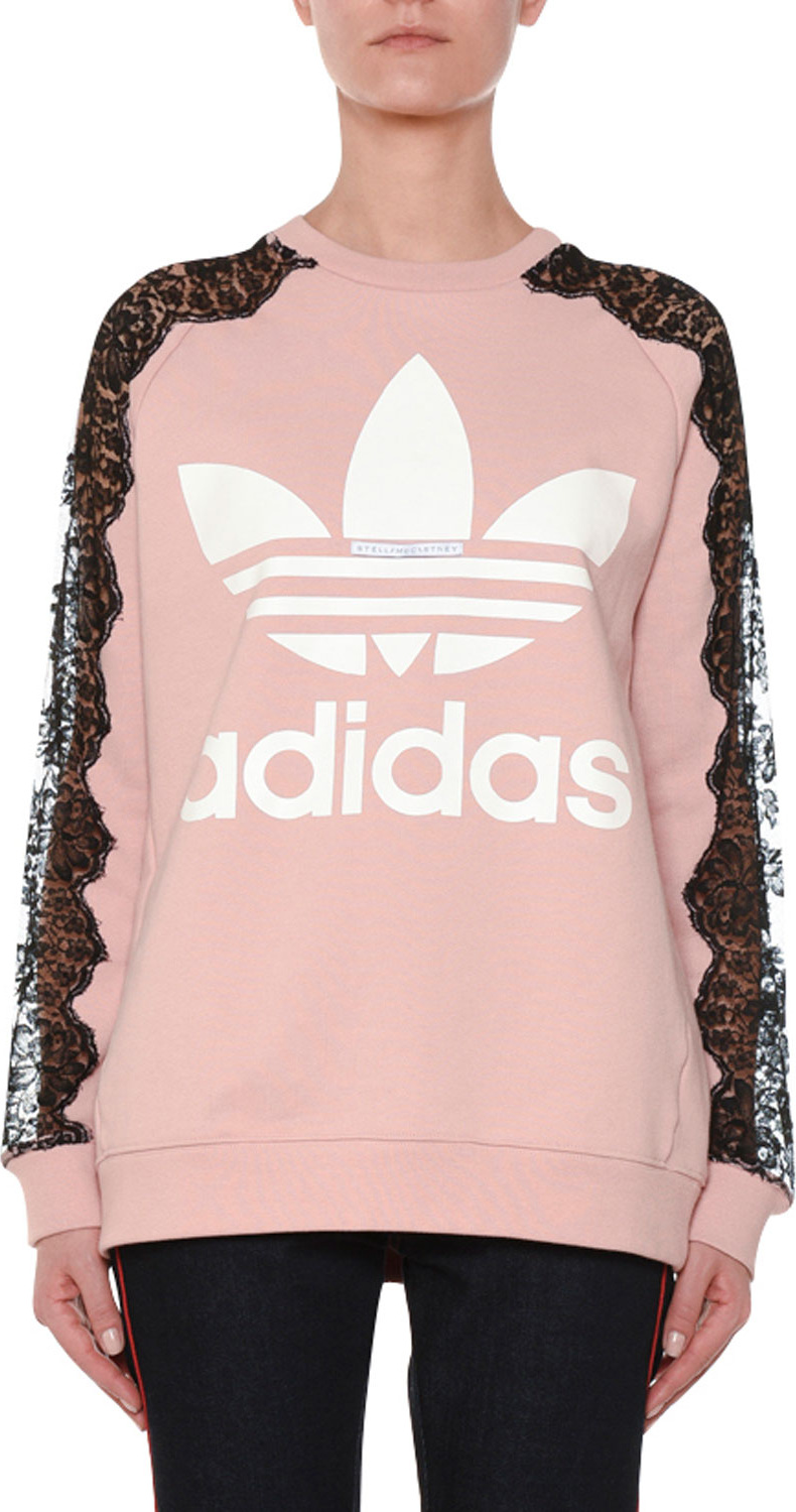 Stella McCartney Crewneck Long-Sleeve Pullover Sweatshirt with Lace Inset