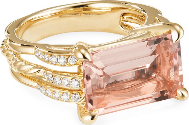 David Yurman Tides 18k Gold Diamond & Morganite Ring, Size 7