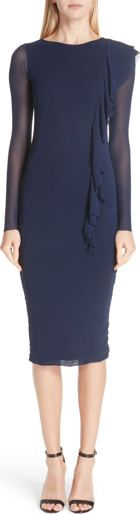 Fuzzi Asymmetrical Ruffle Long Sleeve Dress