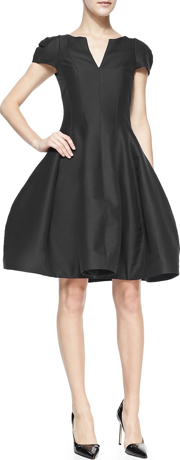 HALSTON HERITAGE Maggie Tulip-Skirt Split-Neck Dress