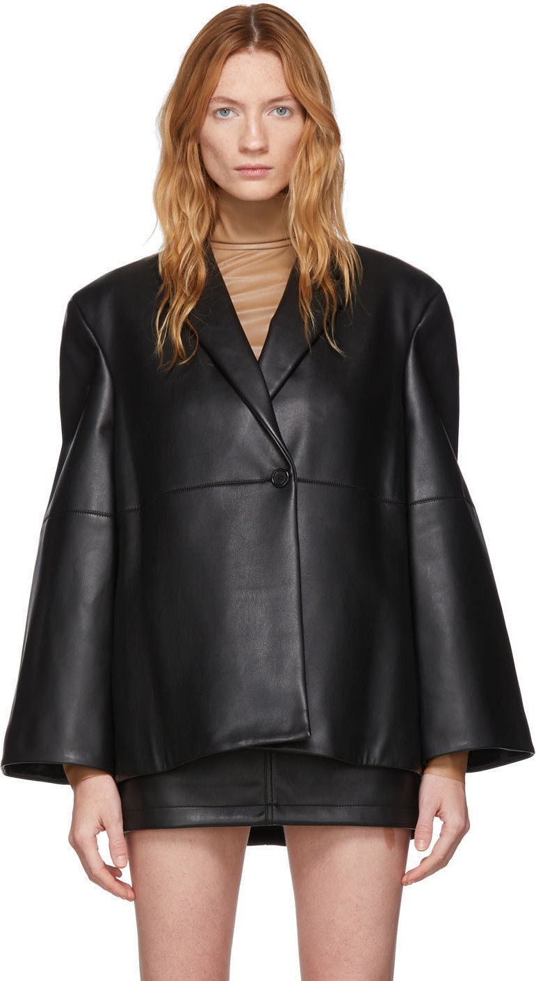 We11done Black Faux-Leather Blazer