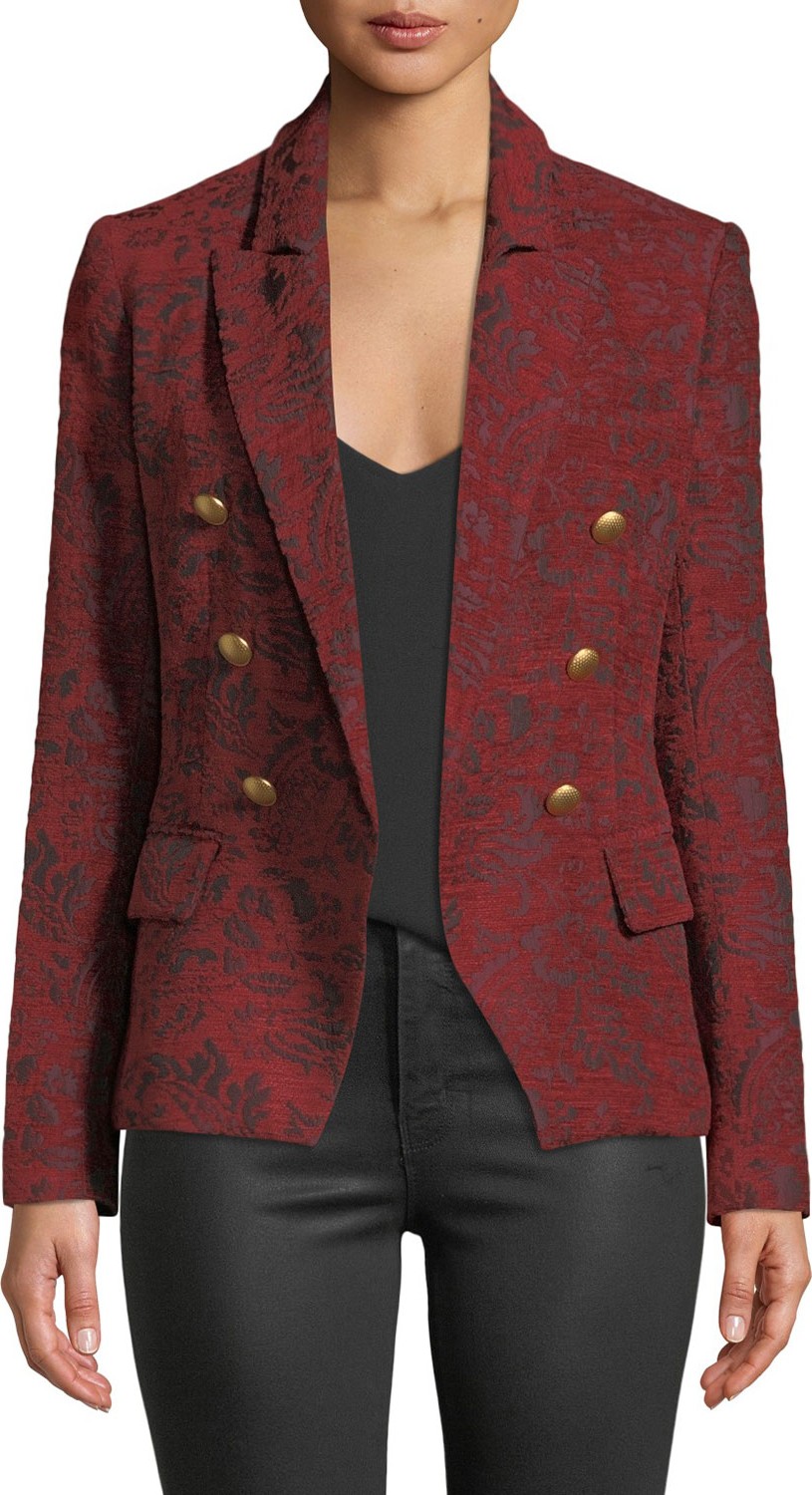 L'AGENCE Kenzie Double-Breasted Jacquard Blazer