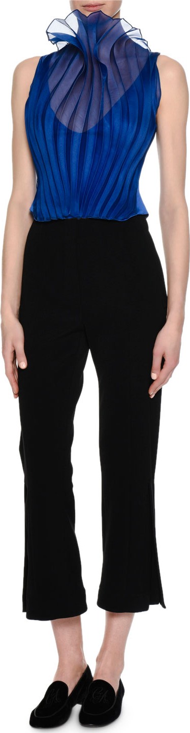 Giorgio Armani Sheer Plisse Sleeveless Blouse, Royal Blue
