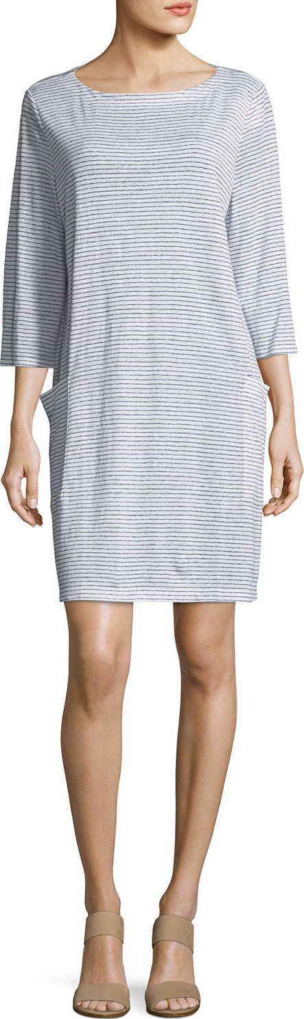 Eileen Fisher Organic Linen Mini Stripe T-Shirt Dress