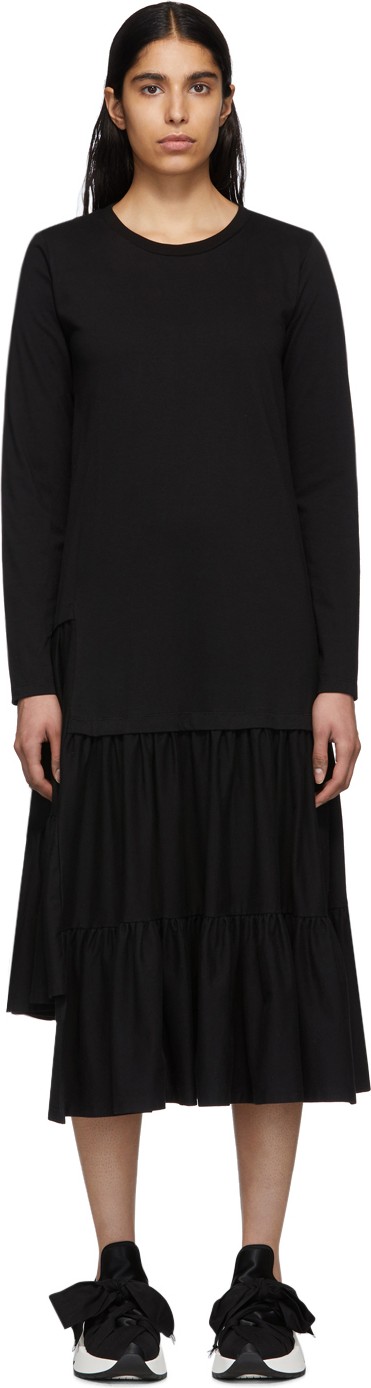 MM6 Maison Margiela Black Jersey Tiered Ruffled Dress