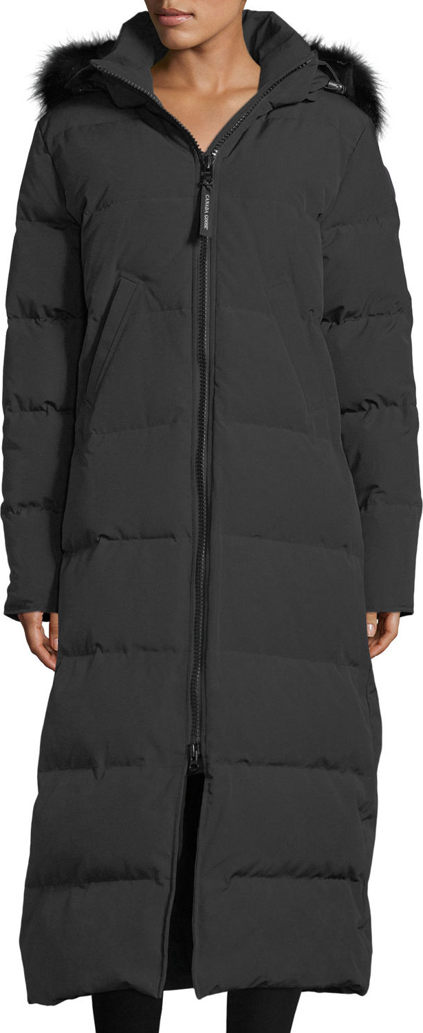 Canada Goose Mystique Long Hooded Puffer Parka Coat w/ Fur Trim