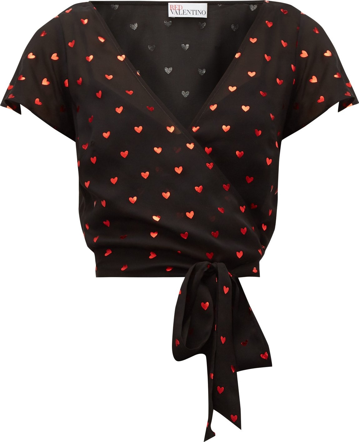 RED Valentino Heart-print tie-front crepe wrap blouse