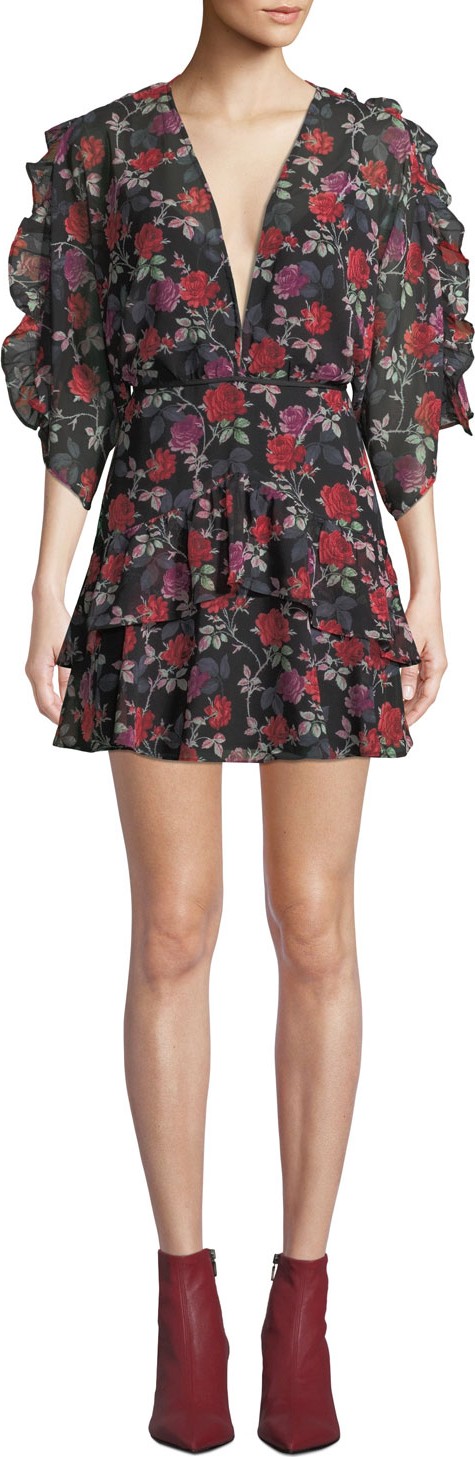 Talulah Jet Rose Ruffle 3/4-Sleeve Mini Dress