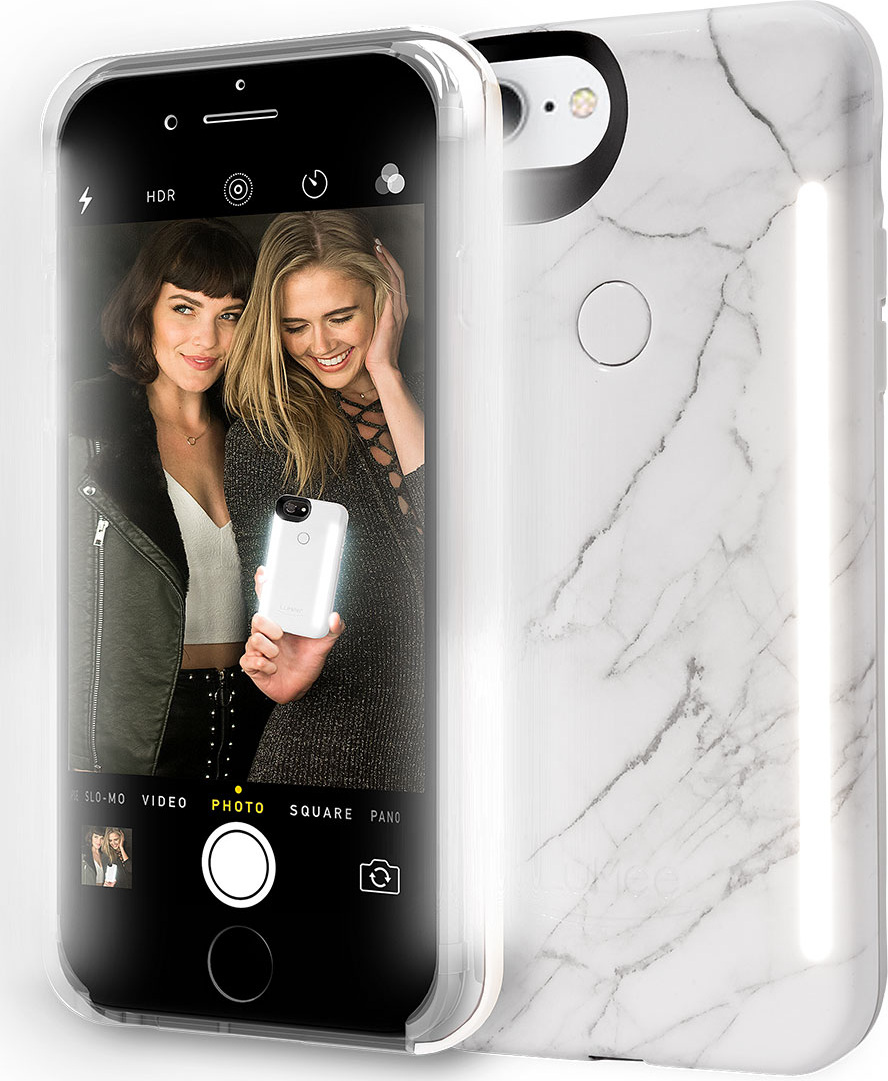 Lumee Limited Edition iPhone 8 Plus Photo-Lighting Duo Case, White Marble