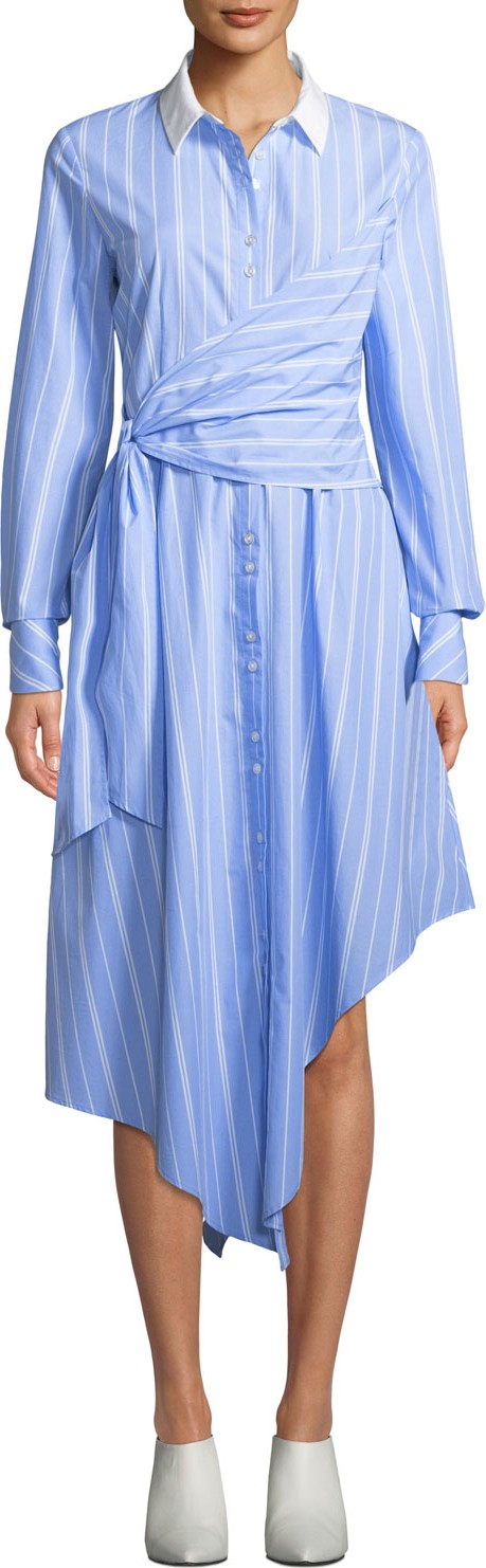 Jonathan Simkhai Asymmetric Long-Sleeve Wrapped Oxford Dress Jonathan Simkhai Asymmetric Long-Sleeve Wrapped Oxford Dress