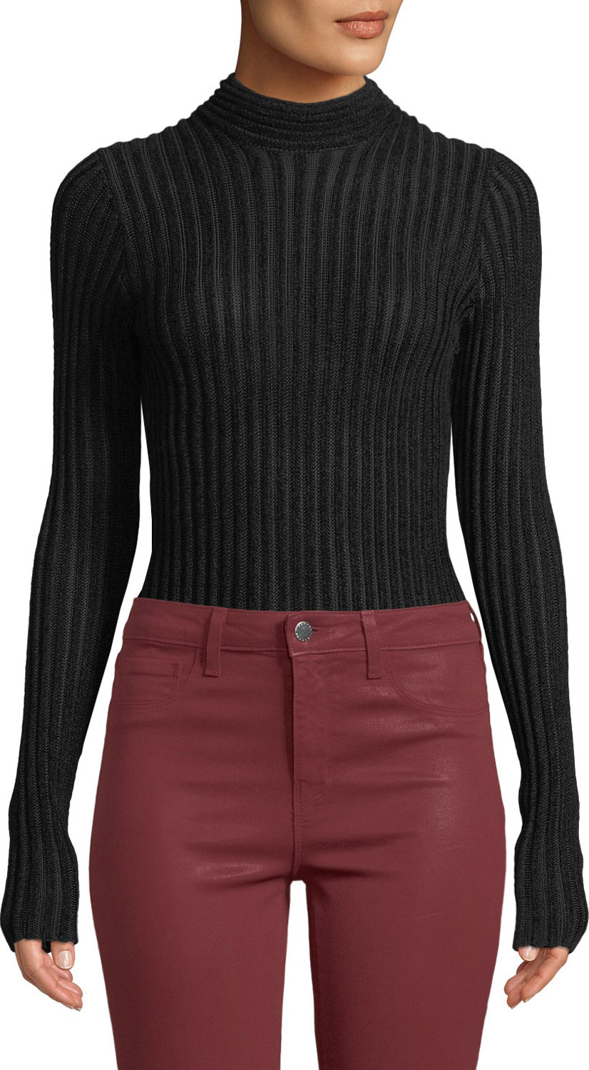 L'AGENCE Celeste Ribbed Mock-Neck Long-Sleeve Top