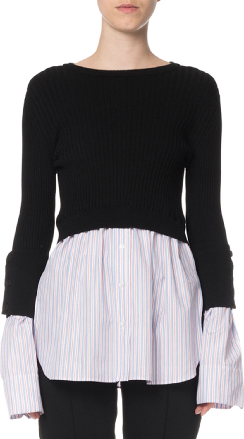 KENZO 2-in-1 Layered Shirting Button-Back Top